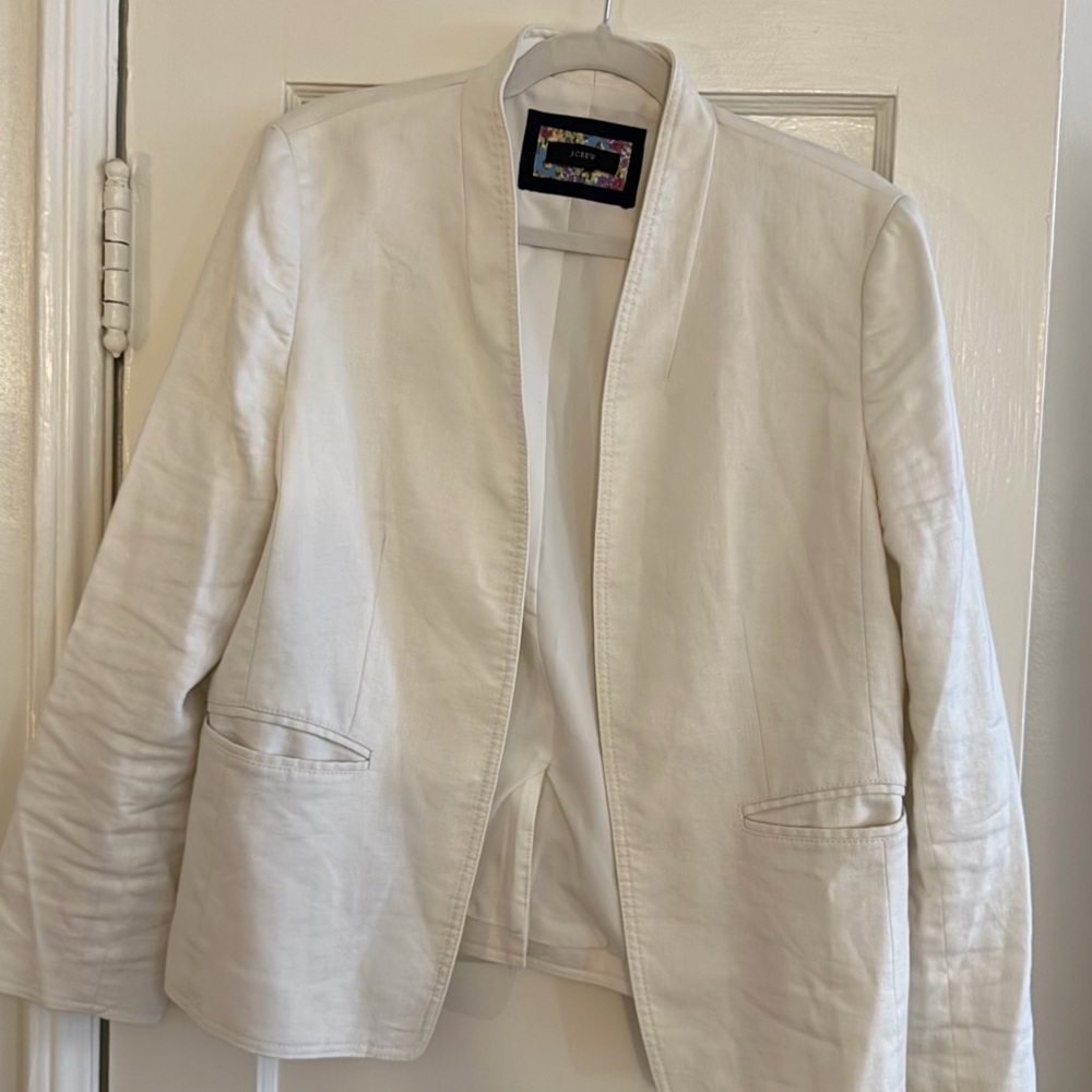 J. Crew White Open-Front Collarless Blazer